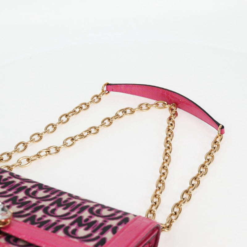 Miu Miu Chain Shoulder Bag Canvas Leather 2way Pink Gold Auth 120964AM