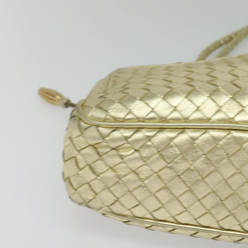 BOTTEGA VENETA INTRECCIATO Shoulder Bag Leather Gold Tone Auth 121413