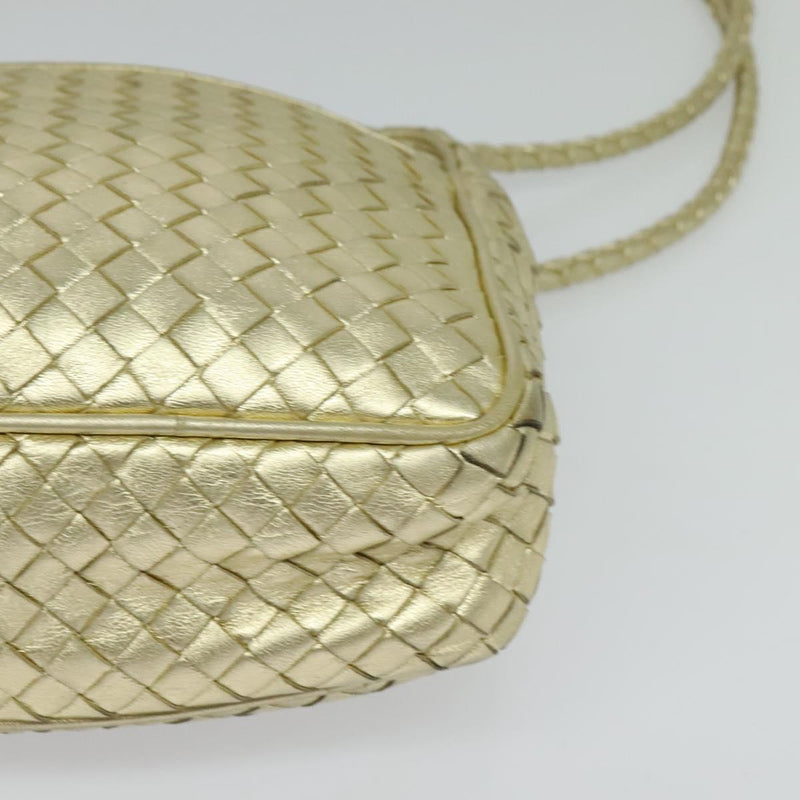 BOTTEGA VENETA INTRECCIATO Shoulder Bag Leather Gold Tone Auth 121413
