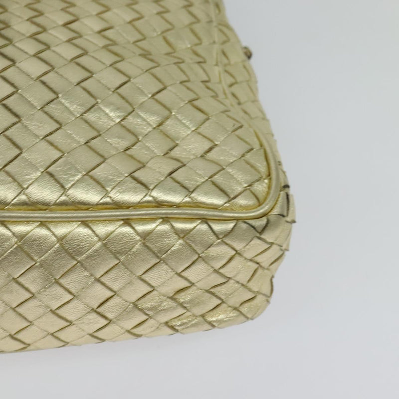 BOTTEGA VENETA INTRECCIATO Shoulder Bag Leather Gold Tone Auth 121413