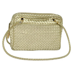 BOTTEGA VENETA INTRECCIATO Shoulder Bag Leather Gold Tone Auth 121413