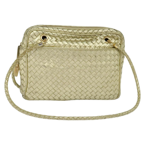 BOTTEGA VENETA INTRECCIATO Shoulder Bag Leather Gold Tone Auth 121413