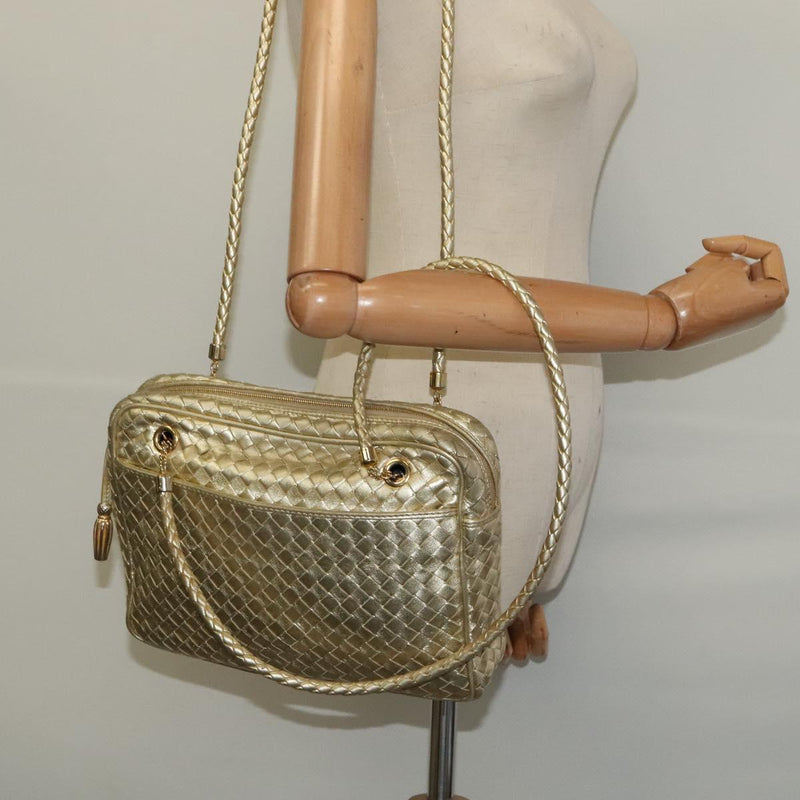 BOTTEGA VENETA INTRECCIATO Shoulder Bag Leather Gold Tone Auth 121413