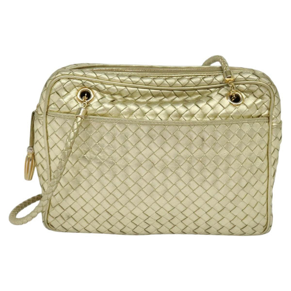 BOTTEGA VENETA INTRECCIATO Shoulder Bag Leather Gold Tone Auth 121413