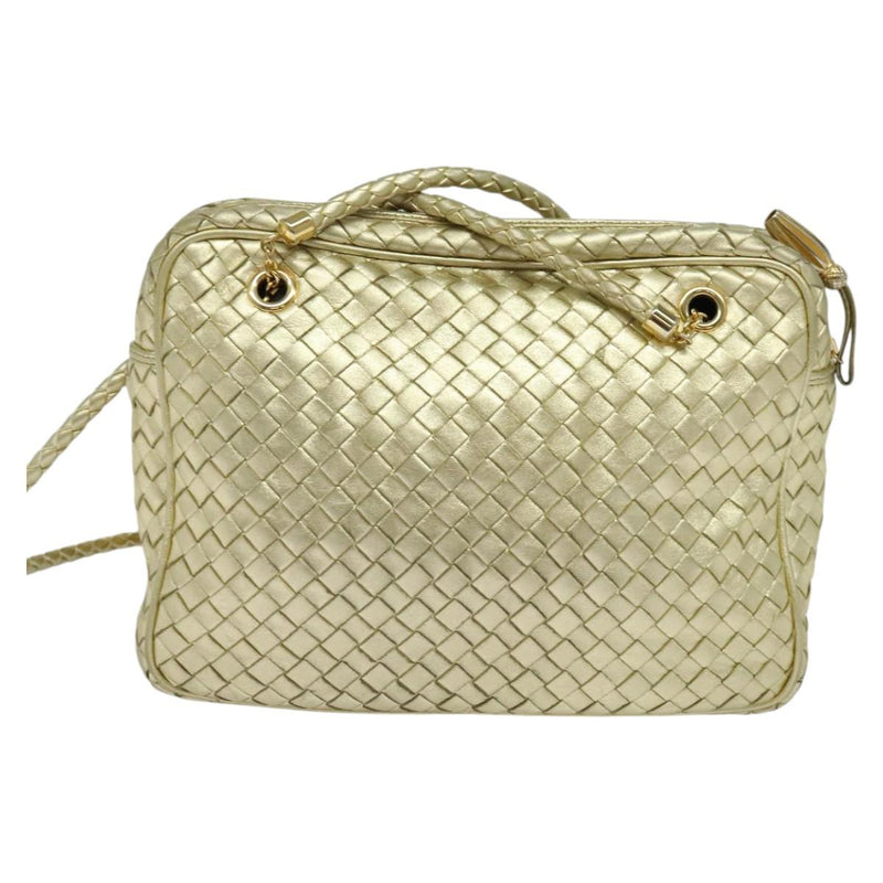 BOTTEGA VENETA INTRECCIATO Shoulder Bag Leather Gold Tone Auth 121413