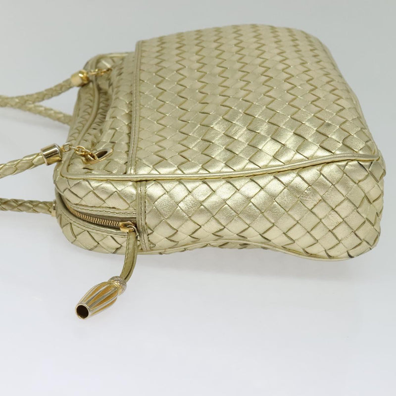 BOTTEGA VENETA INTRECCIATO Shoulder Bag Leather Gold Tone Auth 121413