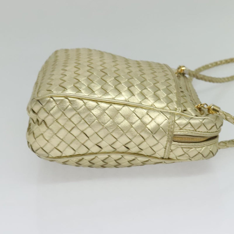 BOTTEGA VENETA INTRECCIATO Shoulder Bag Leather Gold Tone Auth 121413