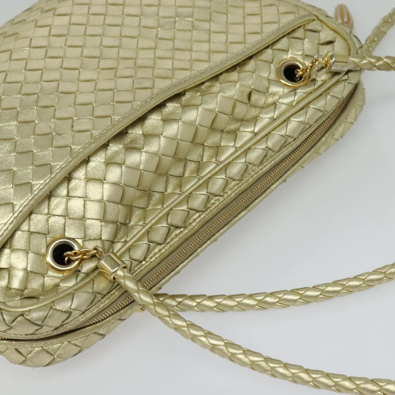 BOTTEGA VENETA INTRECCIATO Shoulder Bag Leather Gold Tone Auth 121413