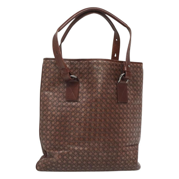 Salvatore Ferragamo Gancini Tote Bag Leather Brown Silver Auth 121422