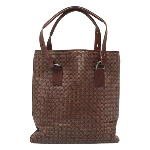 Salvatore Ferragamo Gancini Tote Bag Leather Brown Silver Auth 121422