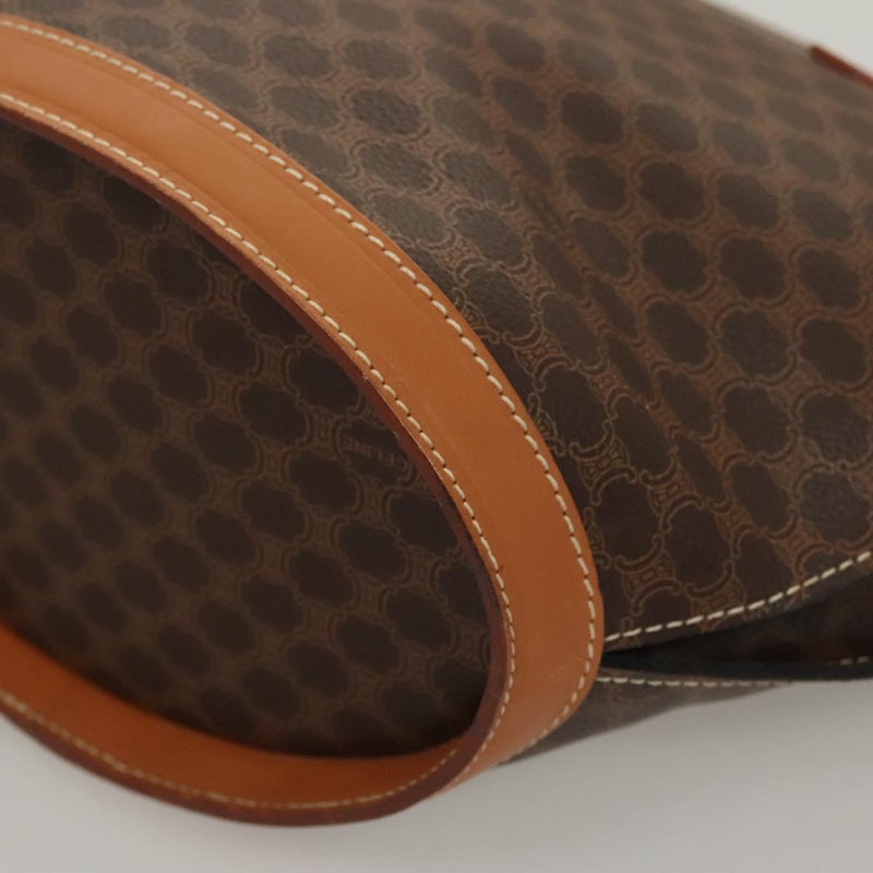 CELINE Macadam Canvas Shoulder Bag PVC Leather Brown Gold Auth 121423