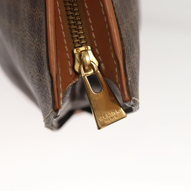 CELINE Macadam Canvas Shoulder Bag PVC Leather Brown Gold Auth 121423