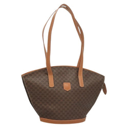 CELINE Macadam Canvas Shoulder Bag PVC Leather Brown Gold Auth 121423