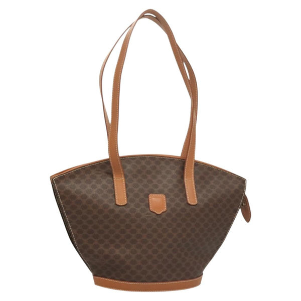 CELINE Macadam Canvas Shoulder Bag PVC Leather Brown Gold Auth 121423
