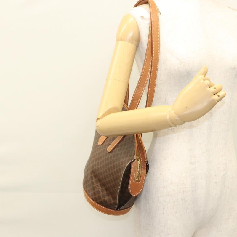 CELINE Macadam Canvas Shoulder Bag PVC Leather Brown Gold Auth 121423