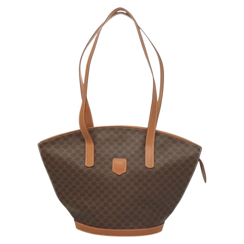 CELINE Macadam Canvas Shoulder Bag PVC Leather Brown Gold Auth 121423
