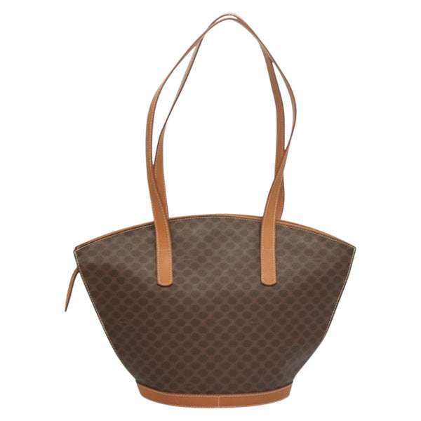 CELINE Macadam Canvas Shoulder Bag PVC Leather Brown Gold Auth 121423