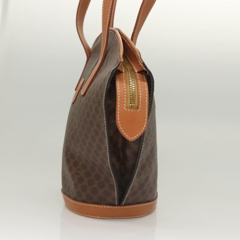 CELINE Macadam Canvas Shoulder Bag PVC Leather Brown Gold Auth 121423