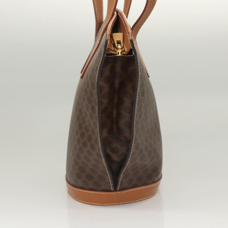 CELINE Macadam Canvas Shoulder Bag PVC Leather Brown Gold Auth 121423