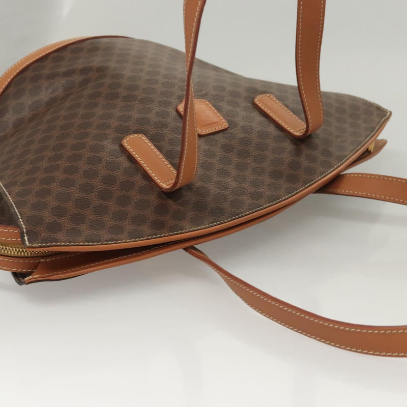 CELINE Macadam Canvas Shoulder Bag PVC Leather Brown Gold Auth 121423