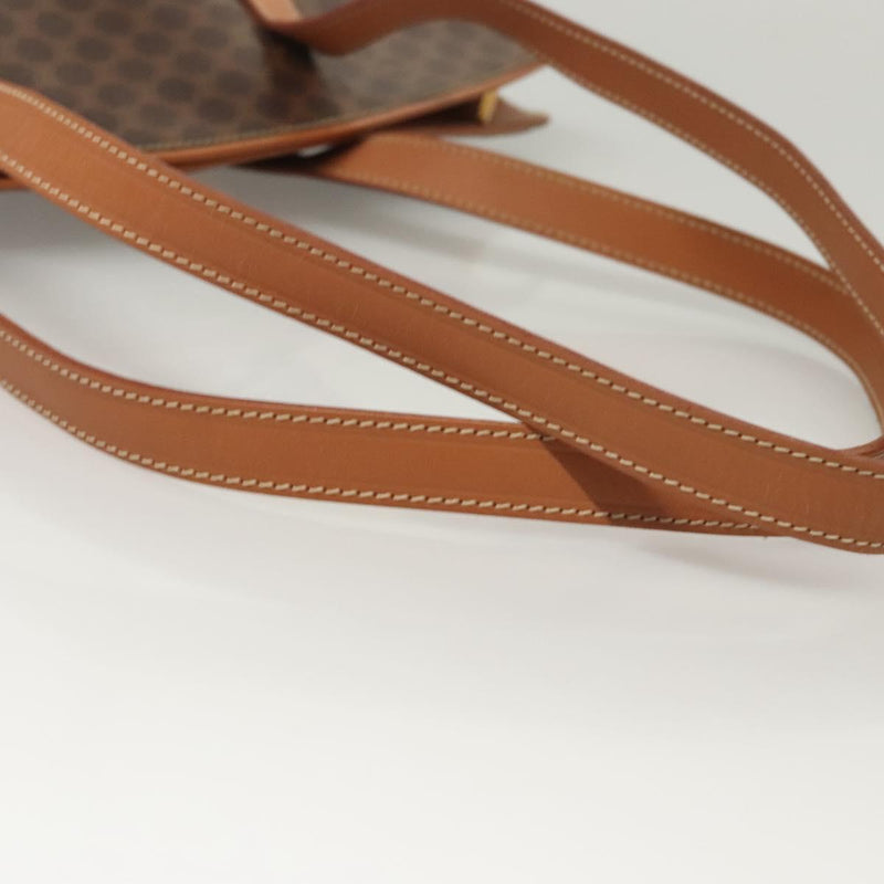 CELINE Macadam Canvas Shoulder Bag PVC Leather Brown Gold Auth 121423