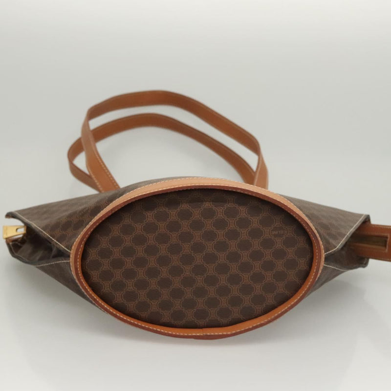 CELINE Macadam Canvas Shoulder Bag PVC Leather Brown Gold Auth 121423