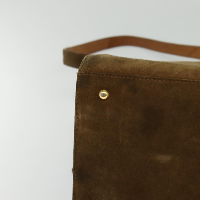 CHANEL Shoulder Bag Suede Brown Gold CC Auth 121425