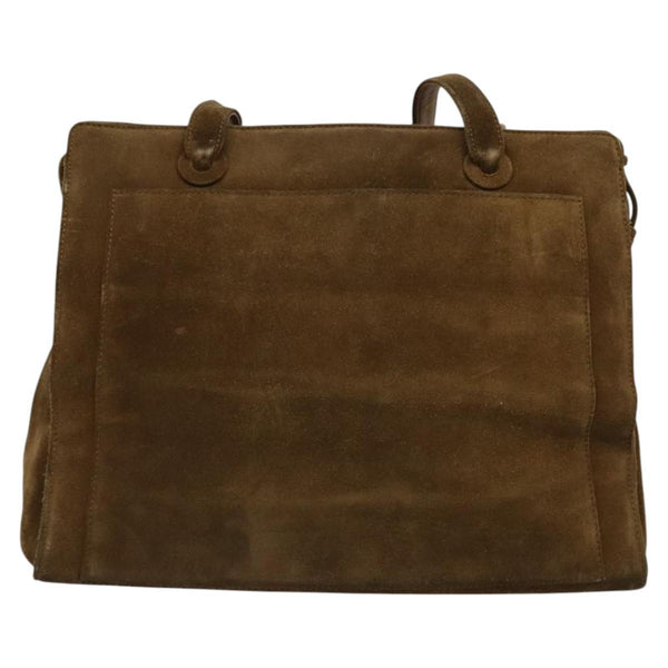 CHANEL Shoulder Bag Suede Brown Gold CC Auth 121425