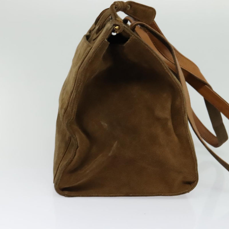 CHANEL Shoulder Bag Suede Brown Gold CC Auth 121425