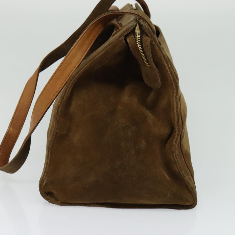 CHANEL Shoulder Bag Suede Brown Gold CC Auth 121425