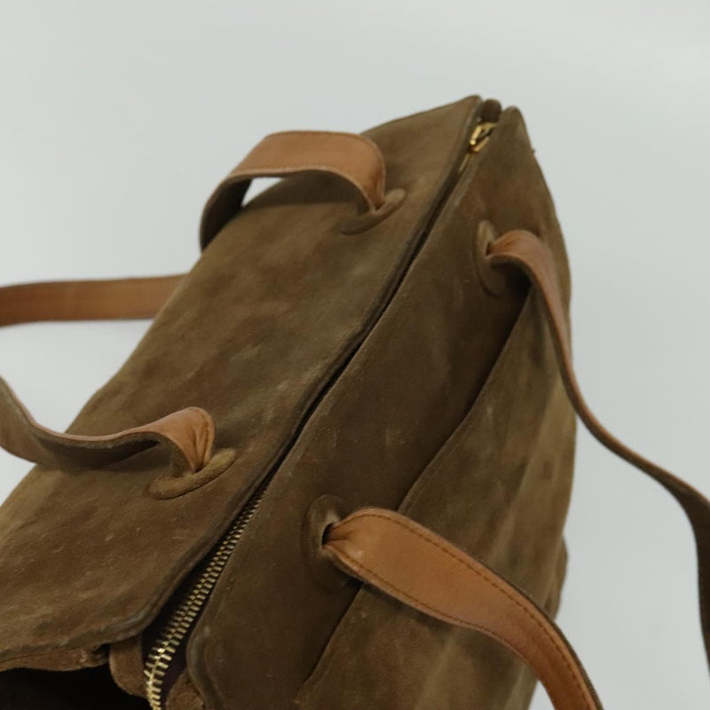 CHANEL Shoulder Bag Suede Brown Gold CC Auth 121425