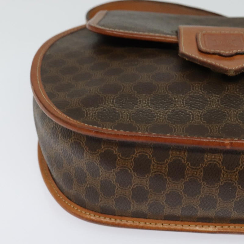 CELINE Macadam Canvas Shoulder Bag PVC Leather Brown Gold Auth 121435