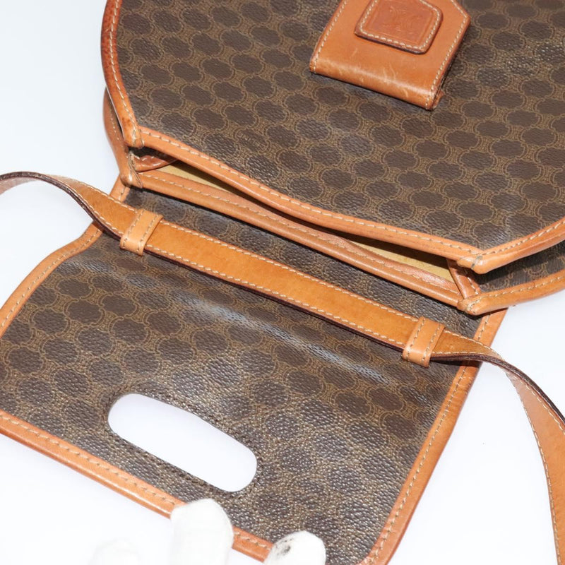 CELINE Macadam Canvas Shoulder Bag PVC Leather Brown Gold Auth 121435