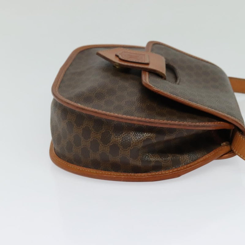 CELINE Macadam Canvas Shoulder Bag PVC Leather Brown Gold Auth 121435
