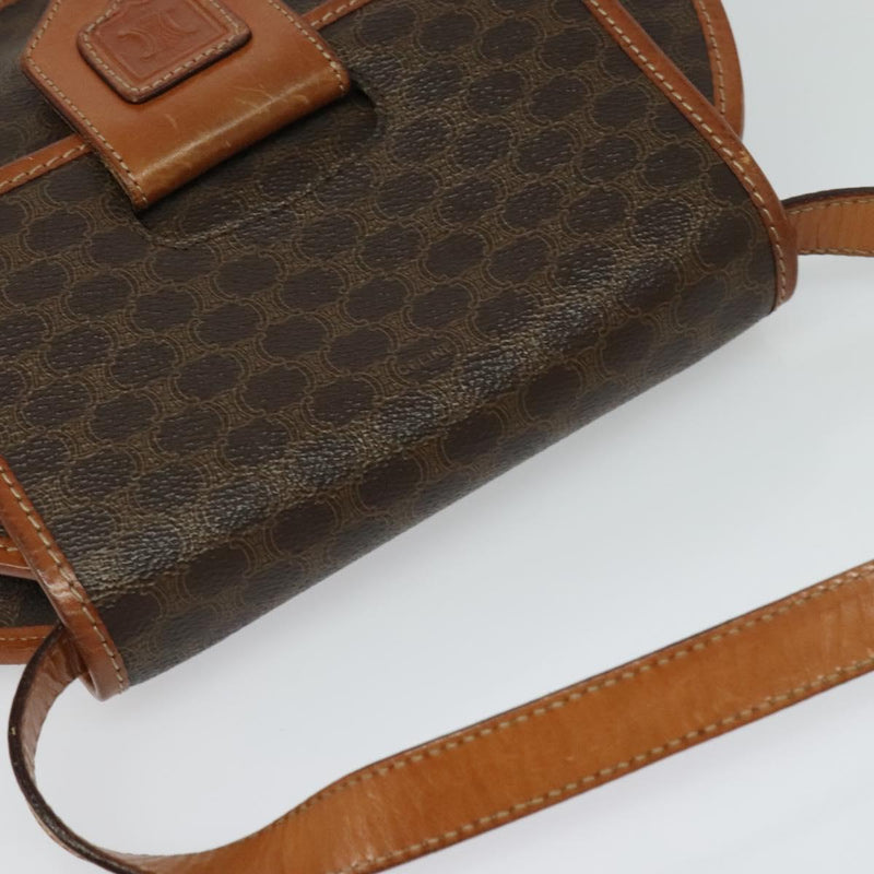 CELINE Macadam Canvas Shoulder Bag PVC Leather Brown Gold Auth 121435