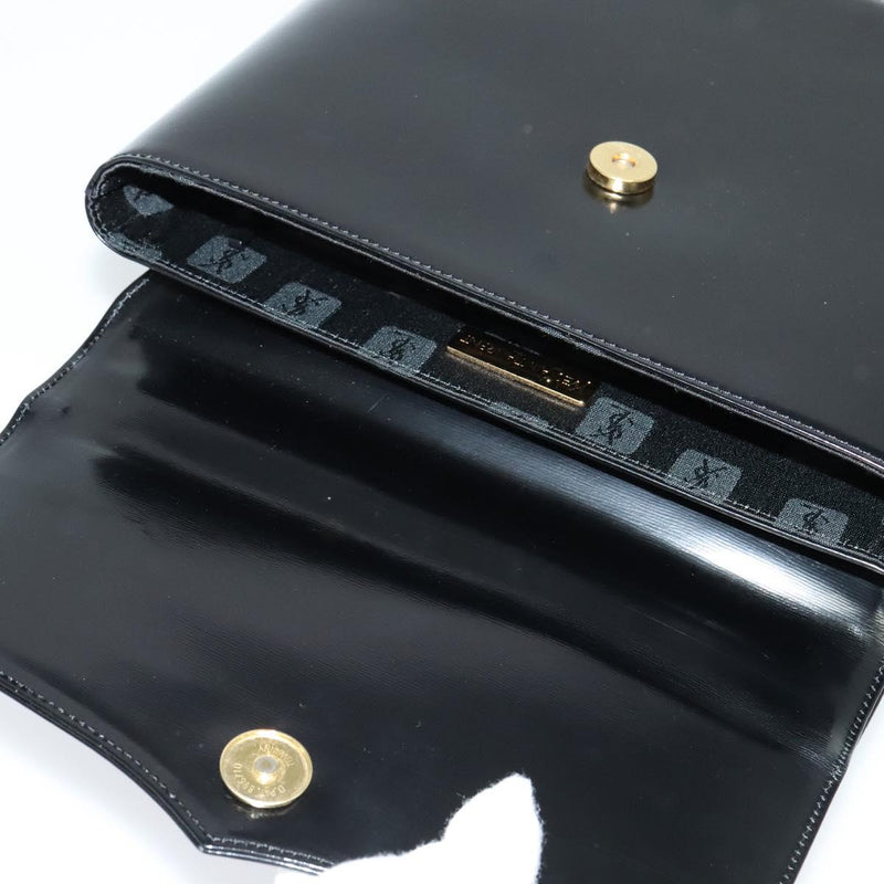 SAINT LAURENT Hand Bag Leather Black Gold Auth 121451