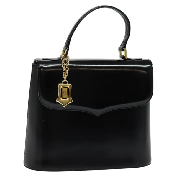 SAINT LAURENT Hand Bag Leather Black Gold Auth 121451