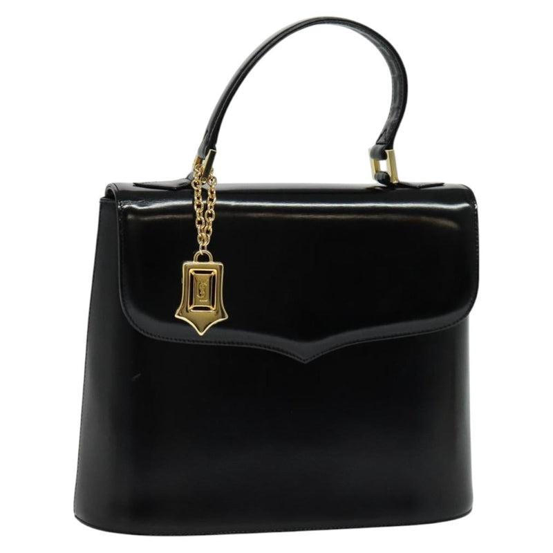 SAINT LAURENT Hand Bag Leather Black Gold Auth 121451