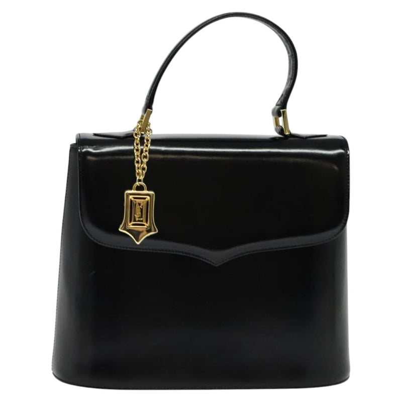 SAINT LAURENT Hand Bag Leather Black Gold Auth 121451