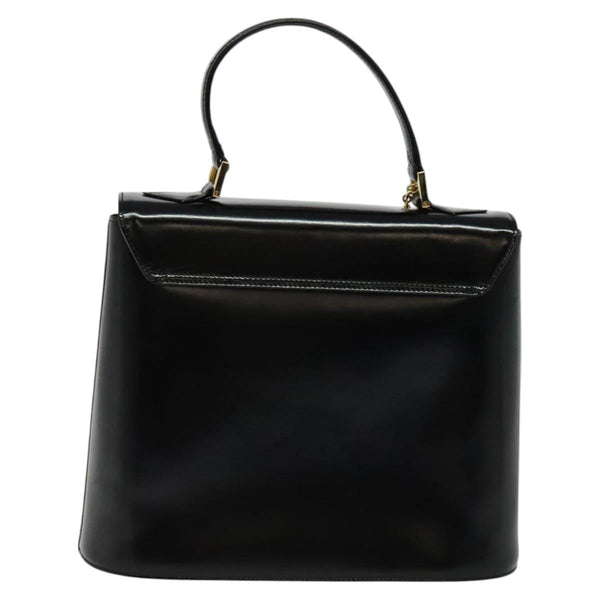 SAINT LAURENT Hand Bag Leather Black Gold Auth 121451