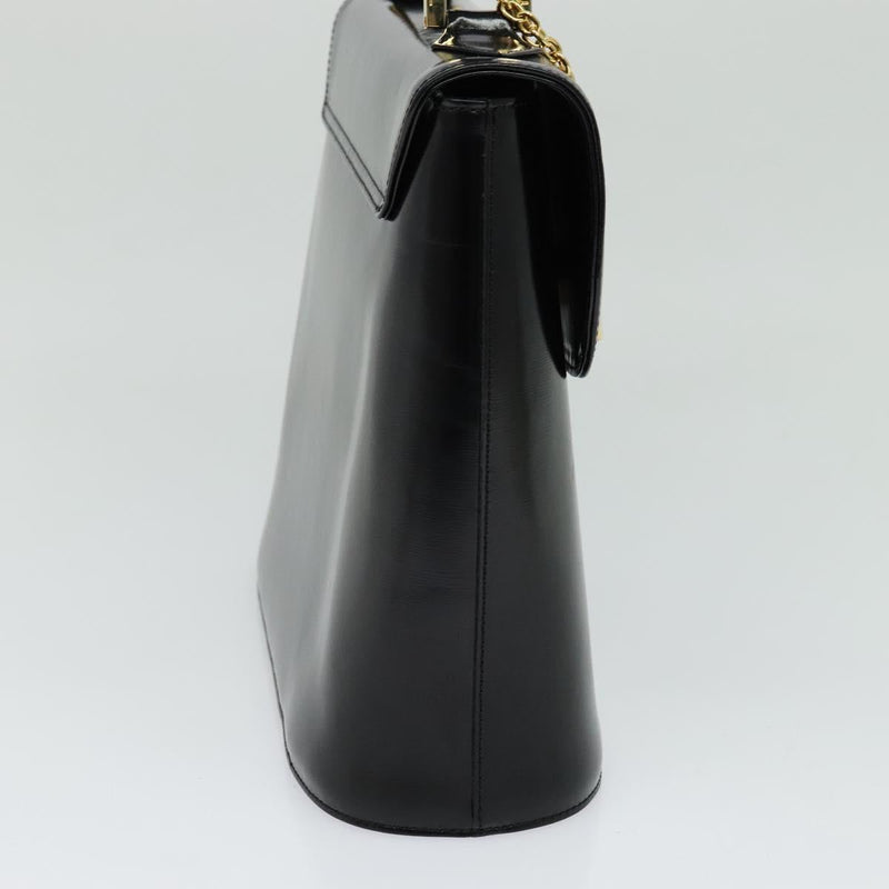 SAINT LAURENT Hand Bag Leather Black Gold Auth 121451