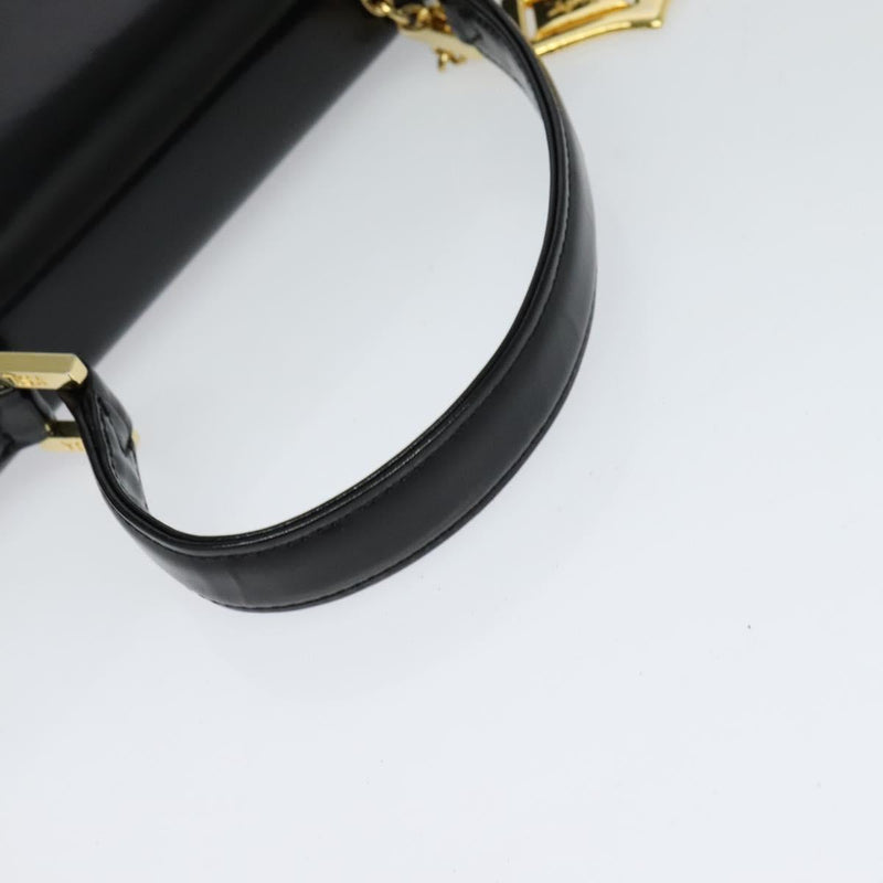 SAINT LAURENT Hand Bag Leather Black Gold Auth 121451