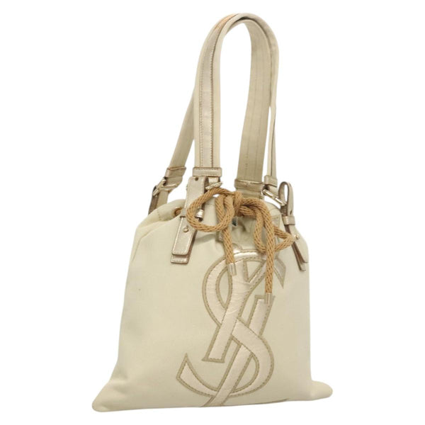 SAINT LAURENT Tote Bag Canvas Beige 123435 Auth 121452