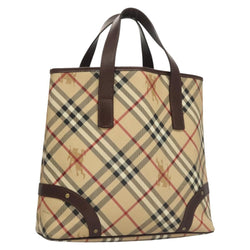 BURBERRY Nova Check Hand Bag PVC Beige Auth 121465