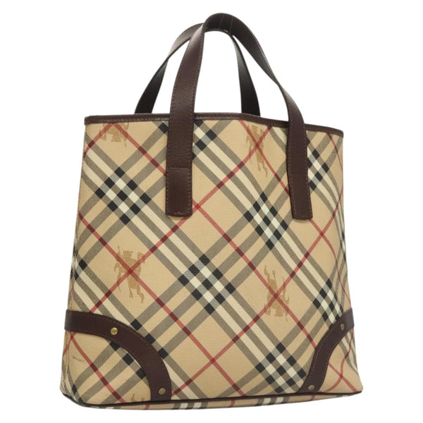 BURBERRY Nova Check Hand Bag PVC Beige Auth 121465