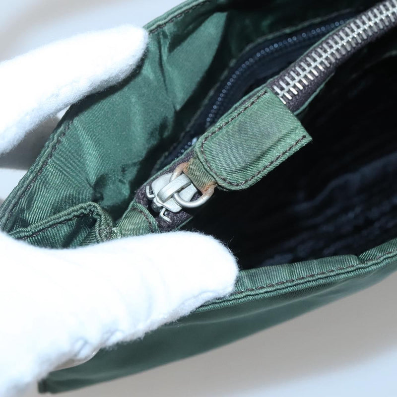 PRADA Shoulder Bag Nylon Green Silver Auth 121474