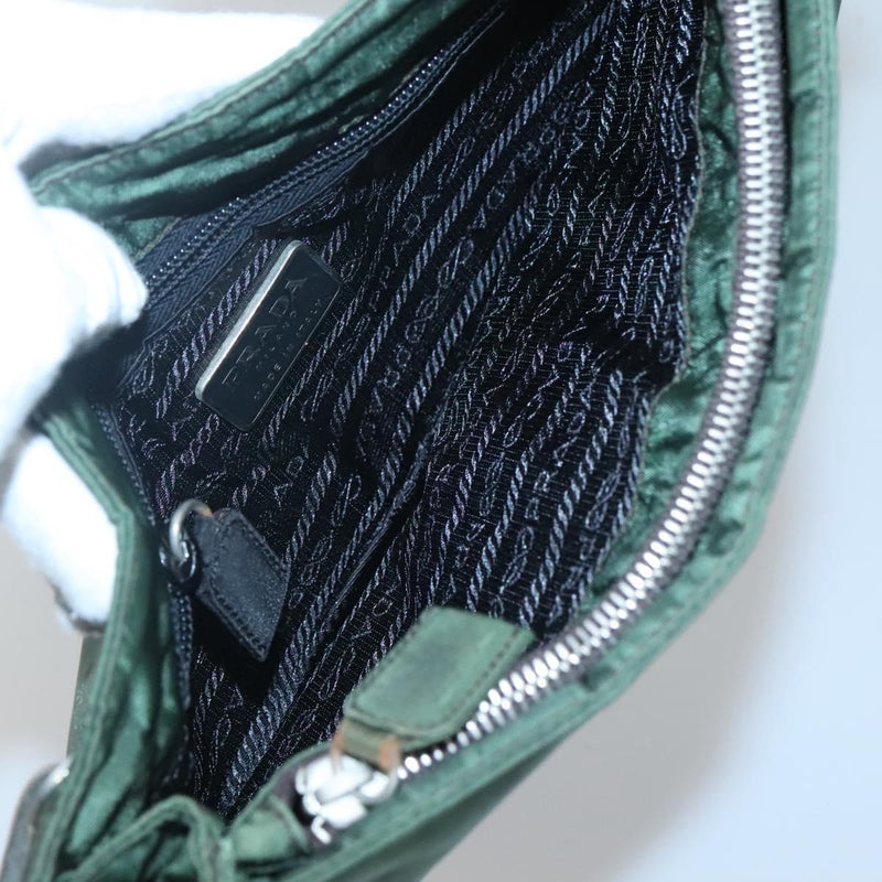 PRADA Shoulder Bag Nylon Green Silver Auth 121474