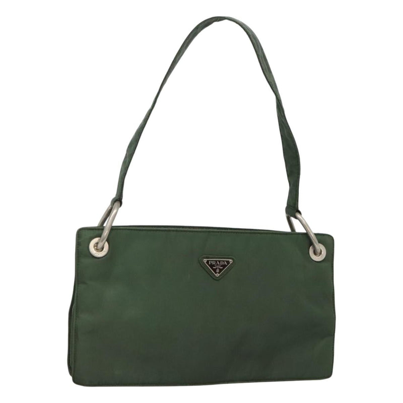 PRADA Shoulder Bag Nylon Green Silver Auth 121474