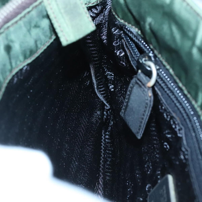 PRADA Shoulder Bag Nylon Green Silver Auth 121474