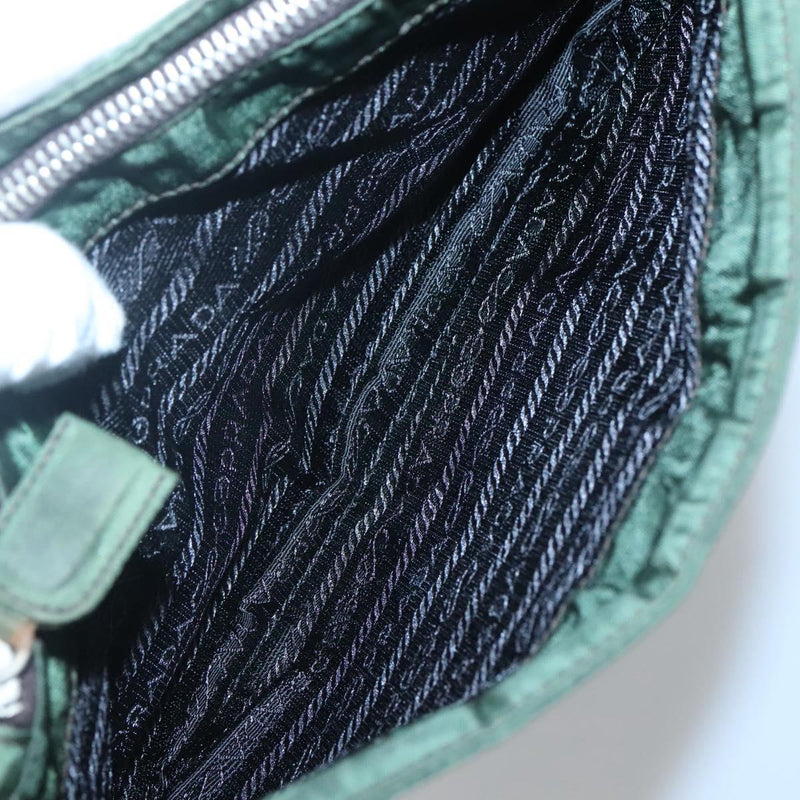 PRADA Shoulder Bag Nylon Green Silver Auth 121474